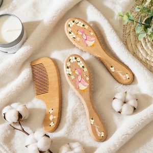 Personalized Wooden Baby Hairbrush Set,Custom Engraved Keepsake for Newborns,Baby Hair Brush and Comb,Baby Shower Birthday Gift for Girl Boy