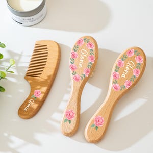 Wooden Baby Hairbrush Set, Newborn Keepsake for Girl or Boy, Custom Baby Birthday Gift, Hair Brush and Comb for Newborn Gifts, Grooming Set