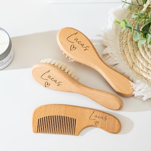 Personalised Wooden Baby Hairbrush Set, Custom Engraved Name Brush Gift, Baby Shower Gift, New Mom Gift, Baby Girl/Boy Gifts, Newborn Gift