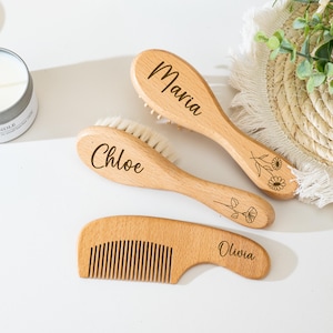 Personalized Wooden Baby Hair Brush Set, Baby Shower Gift, Custom Baby Brush with Name, Baby Keepsake Gift, Baby Baby Gifts for Girls Boys