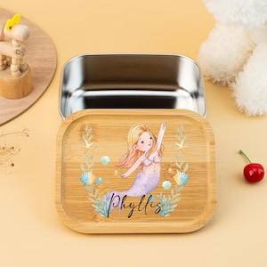 Personalisierte Lunchbox für Kinder, Back To School Geschenk, Kinder Snackbox mit Namen, Edelstahl Lunchbox für Kind, Snackbox mit Holzdeckel