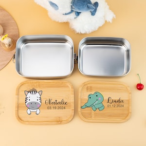 Personalisierte Lunchbox mit Namen, Edelstahl Lunchbox für Kinder, Lunchbox mit Tiergravur, Kinder-Snackboxen, Schulanfang