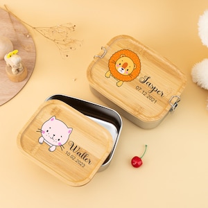 Süße Tiere Lunchbox, personalisierte Edelstahl Lunchbox für Kinder, Schulanfang Geschenk, Kinder Name Snack Box, Jungen-Mädchen-Geburtstagsgeschenk