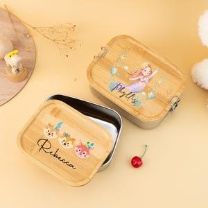 Personalisierte Lunchbox für Kinder, Back To School Geschenk, Kinder Snackbox mit Namen, Edelstahl Lunchbox für Kind, Snackbox mit Holzdeckel