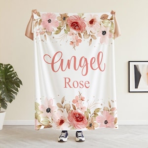 Wild Flower Blanket,Custom Baby Name Blanket,Baby Shower Gift,Rose Nursery Blanket, Crib Blanket,Newborn Photos Prop,Hospital Blanket