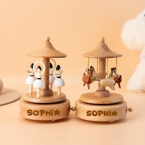 Personalized Wooden Music Box, Gifts for Kids, Gift for Mom, Baby Shower Gift, Engraved Name Music Box, Musical Carousel, Birthday Gift