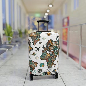Housse de bagage de voyage, Protecteur de valise de carte du monde, Cadeau d'envie de voyager, Accessoire de voyageur, Destination de vacances, Protecteur de continent