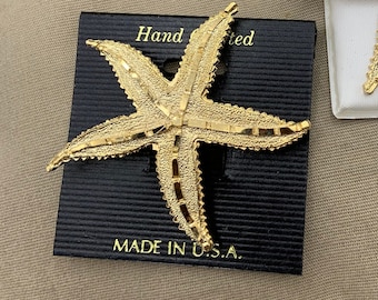 Vintage Sea Life Brooch - Gold Starfish Pin - Gold Ocean Life Starfish Lapel pin - Convert to Necklace available - Beach Jewelry gift