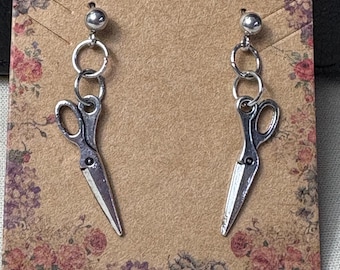 Silver Scissors Dangle Earrings: Quilter Sewing Gift