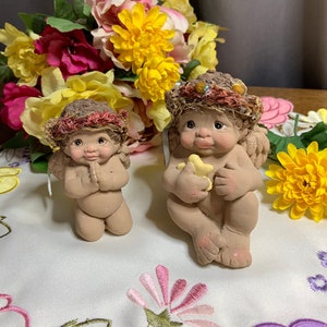 Vintage Dreamsicles Brown Cherub Angels - 1995 Brown Skin Angels - Kristin Haynes praying cherub & cherub with star -