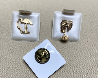 Vintage Sea Life Collar Pin - Gold Flamingo Lapel Pin - Gold Ocean Life Pin - Gold Palm Tree Pin - Beach Jewelry Gift