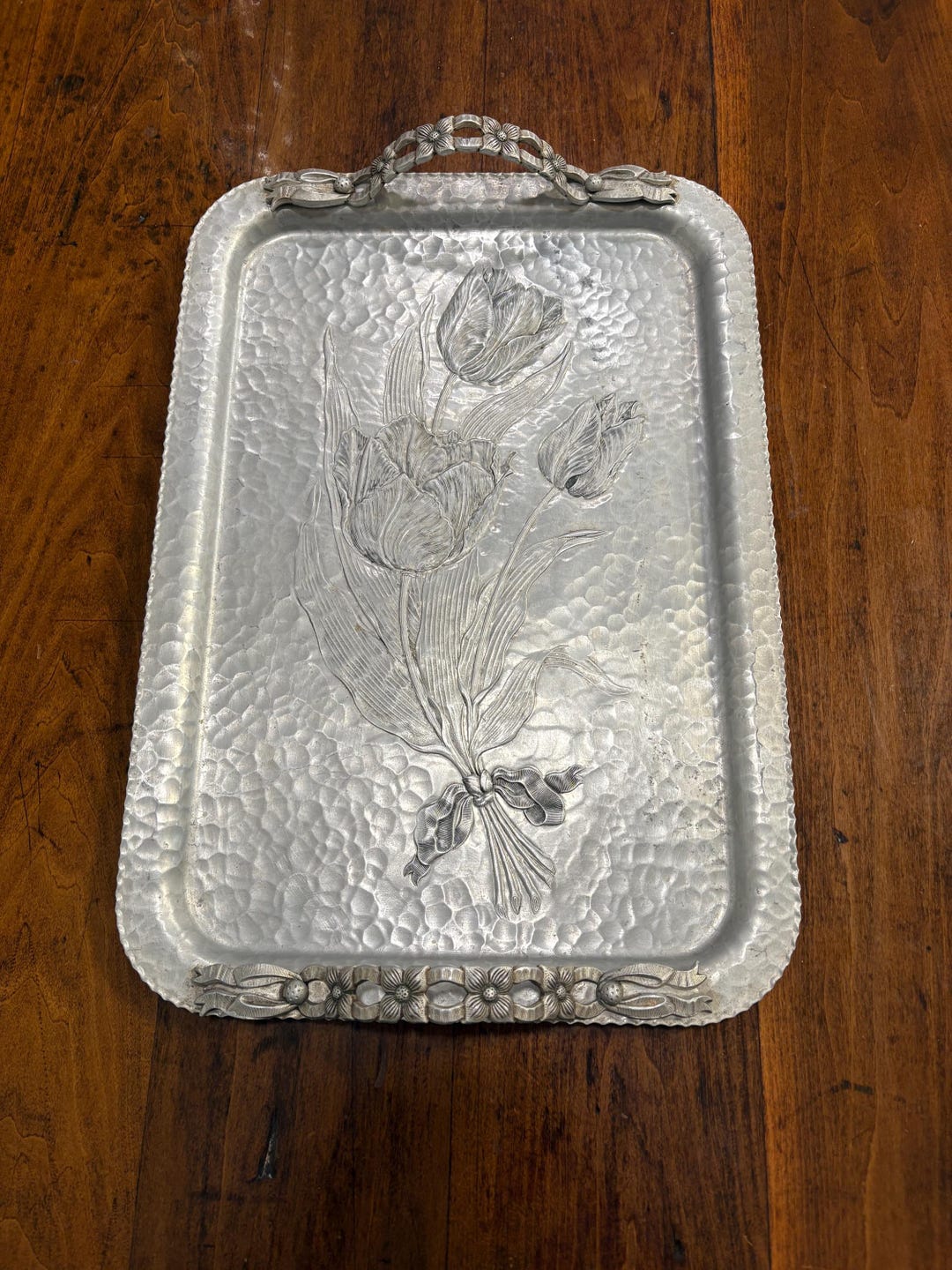 Vintage Rodney Kent Numbered Tulip Tray - Hammered Aluminum Serving ...