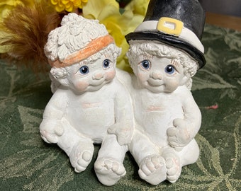 Vintage Dreamsicles Cherub Angel Pilgrim and Indian- 1994 Kristin Haynes Thanksgiving Cherubs -