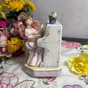 Rare Vintage Girl Pianist Music Box Figurine - Yamada Originals Revolving Music Box - Lefton Piano Music Box - ships in 2-4 days