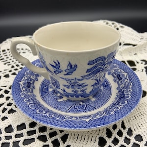Vintage Blue Willow Cup and Saucer - English Ironstone Tableware Cup and Saucer - sold separately