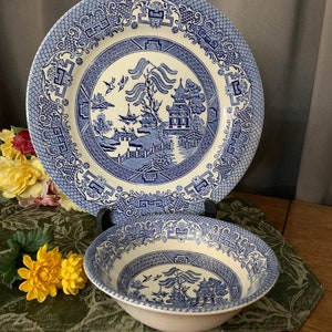 Vintage Blue Willow Dinner Plate or Salad Bowl - English Ironstone Tableware Plate or Cereal Bowl - sold separately - Made in England