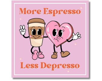 Calamita "Più Espresso, meno Depresso" / Divertente decorazione per frigorifero con caffè per gli amanti della caffeina