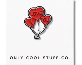 Spilla smaltata "Ti amo" / Accessorio con palloncini a cuore per gesti romantici