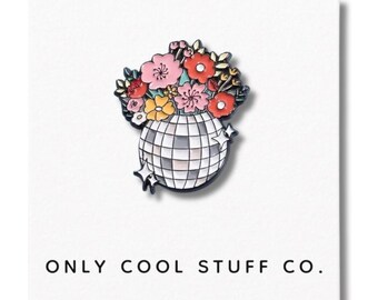 Disco Flowerpot Enamel Pin | Retro Groovy Accessory for Funky Vibes and Plant Lovers