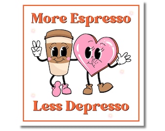 Calamita "Più Espresso, meno Depresso" / Divertente decorazione per frigorifero con caffè per gli amanti della caffeina