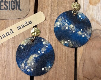 Hand-Painted Wooden Galaxy Earrings – Lightweight Boho Statement Jewelry