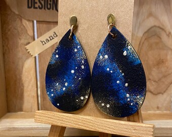 Hand-painted Wooden Statement Earrings Based On Our Galaxy -  Gift For Her