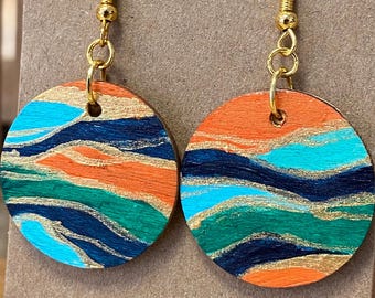Hand Painted Wooden Earrings: Abstract Boho Statement Jewelry