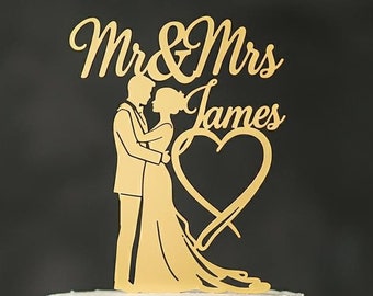 Topper per torta nuziale personalizzato, rustico Mr & Mrs personalizzato in legno o acrilico