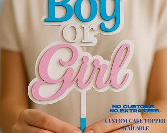 Boy or Girl Cake Topper, MDF Gender Reveal Party Decor