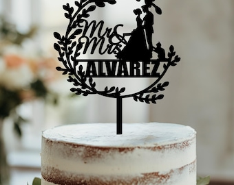 Rustic Wedding Cake Topper with Cat and Dog Silhouette