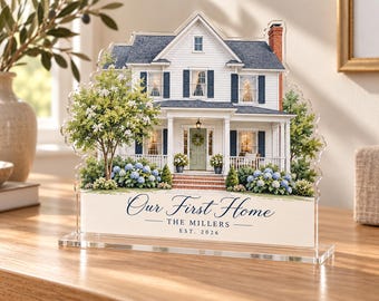 Custom House Portrait from Photo, Personalized Acrylic Home Keepsake with Clear Stand