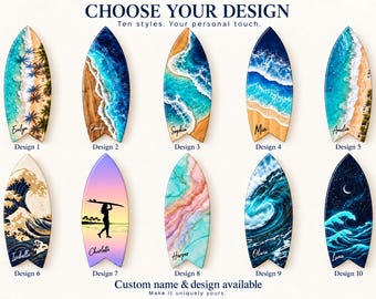 Personalized Surfboard Sign, Custom Coastal Wall Art, Beach House Decor, Surf Theme Name Sign, Ocean Wave Acrylic Wall Hanging Gift