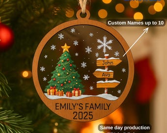 Personalized Family Name Christmas Ornament: Laser-Cut Wood & Acrylic