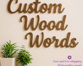 Custom Wood Words Sign, Personalized Your Text Laser Cut Birch, Business Wall Decor