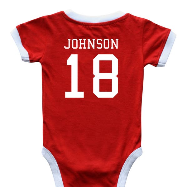 Custom Cotton Soccer Sport Jersey Baby Bodysuit Personalized with Name and Number-(Back Only)-soccer, sports family, little brother, sister