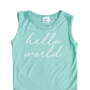 Hello World Script Silky Sleeveless Baby Bodysuit for Boys and Girls--Boy, Girl, Gender Neutral, Baby Shower gift, newborn, summer