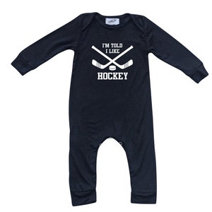 I&#39;m Told I Like Hockey Long Sleeve Silky Baby Romper for Boys and Girls- Gender Neutral,Baby Shower, newborn gift, first outfit, sports