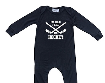 I'm Told I Like Hockey Long Sleeve Silky Baby Romper for Boys and Girls- Gender Neutral,Baby Shower, newborn gift, first outfit, sports