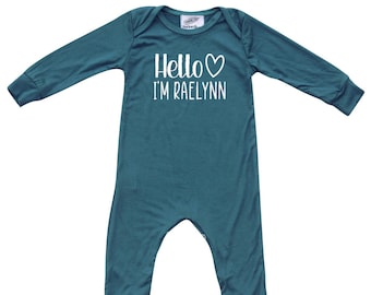 Personalized Hello Heart Silky Baby Long Sleeve Romper for Boys and Girls-Gender Neutral, baby photo,Baby Shower, newborn gift, first outfit