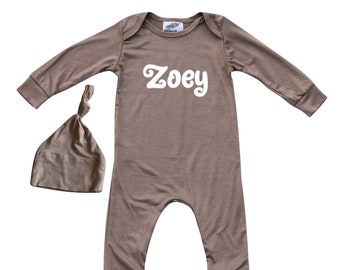Rocket Bug Lush Silky Knotted Baby Gown with Matching Personalized Hat-Girl Boy Gender Neutral