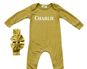 Personalized Silky Long Sleeve Baby Romper (Headband Bow Included)- Gender Neutral-baby gift, baby shower, gift ideas,  fall, winter, trendy