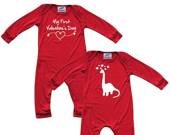Holiday-  Red Valentine's Day Long Sleeve Baby Jumpsuit Romper, gender neutral