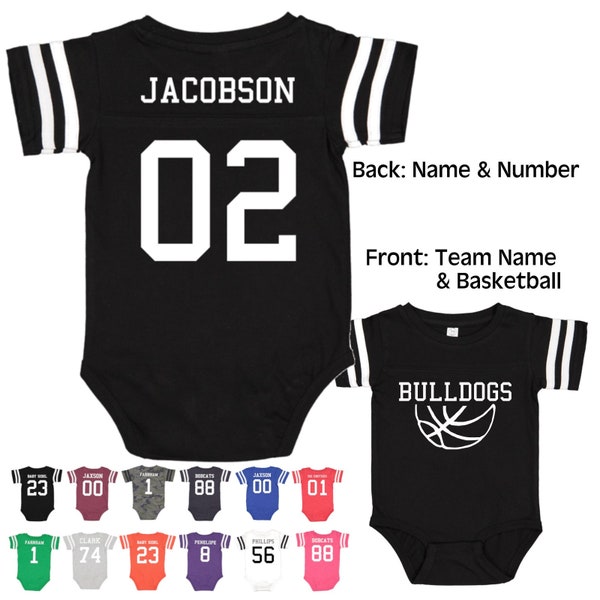 Custom Team Basketball Sport Cotton Jersey Bodysuit- Personalized with Name and Number (Front & Back)-Baby, Sports Gift, baby shower