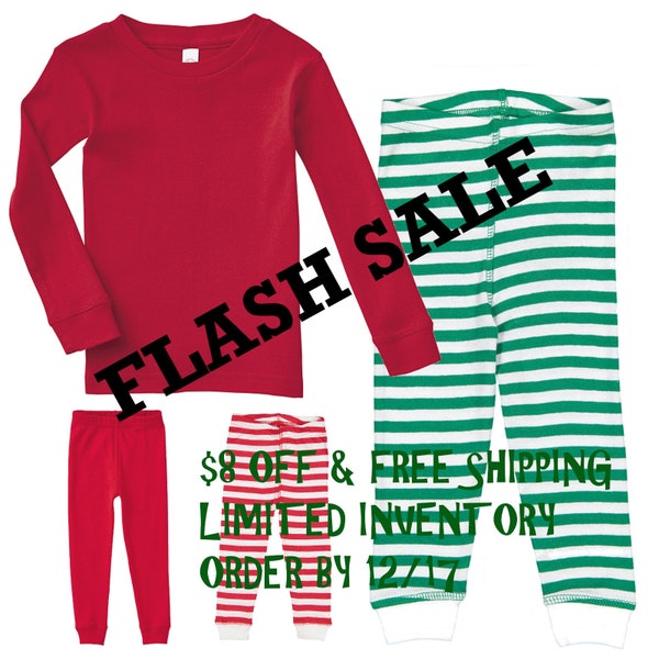 FLASH SALE! Plain Holiday Christmas Striped Pajamas for Babies, Toddlers, and Big Kids -Solid Red Top