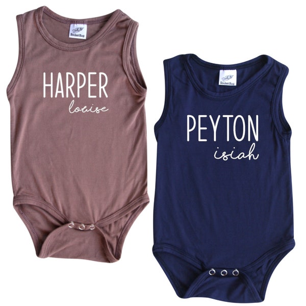 ON SALE!  Personalized Modern First + Middle Name Sleeveless Baby Bodysuit-baby gift, baby shower, baby outfit