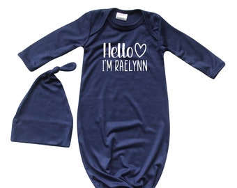 Personalized Hello Heart Silky Baby Gown for Boys and Girls- Gender Neutral, baby photo,Baby Shower, newborn gift, first outfit