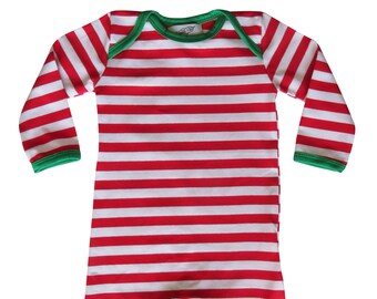 red and white striped baby onesie