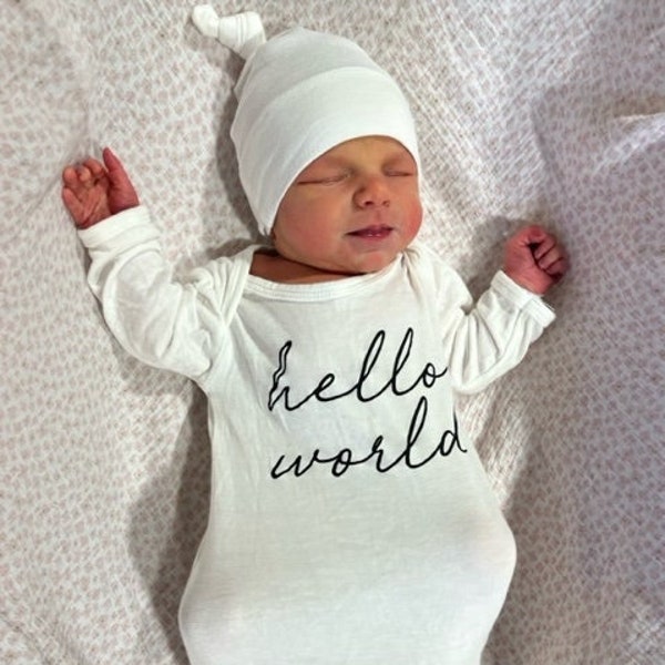 Hello World Script Silky Baby Gown for Boys and Girls- Gender Neutral, baby photo,Baby Shower, newborn gift, first outfit