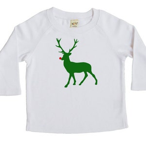 Holiday Deer with Red Nose - Christmas long sleeve t-shirt for baby and toddler, gender neutral