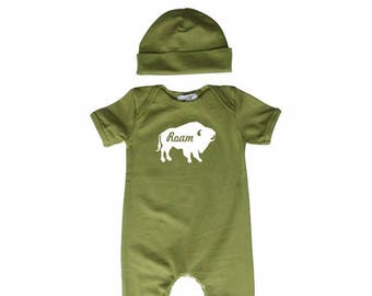 ON SALE! Roam Buffalo Baby Romper with Matching Hat